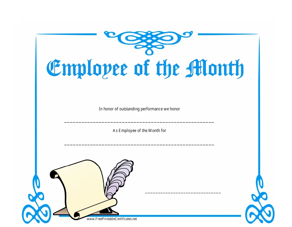 Employee of the Month Certificate Template - Blue - Fill Out, Sign