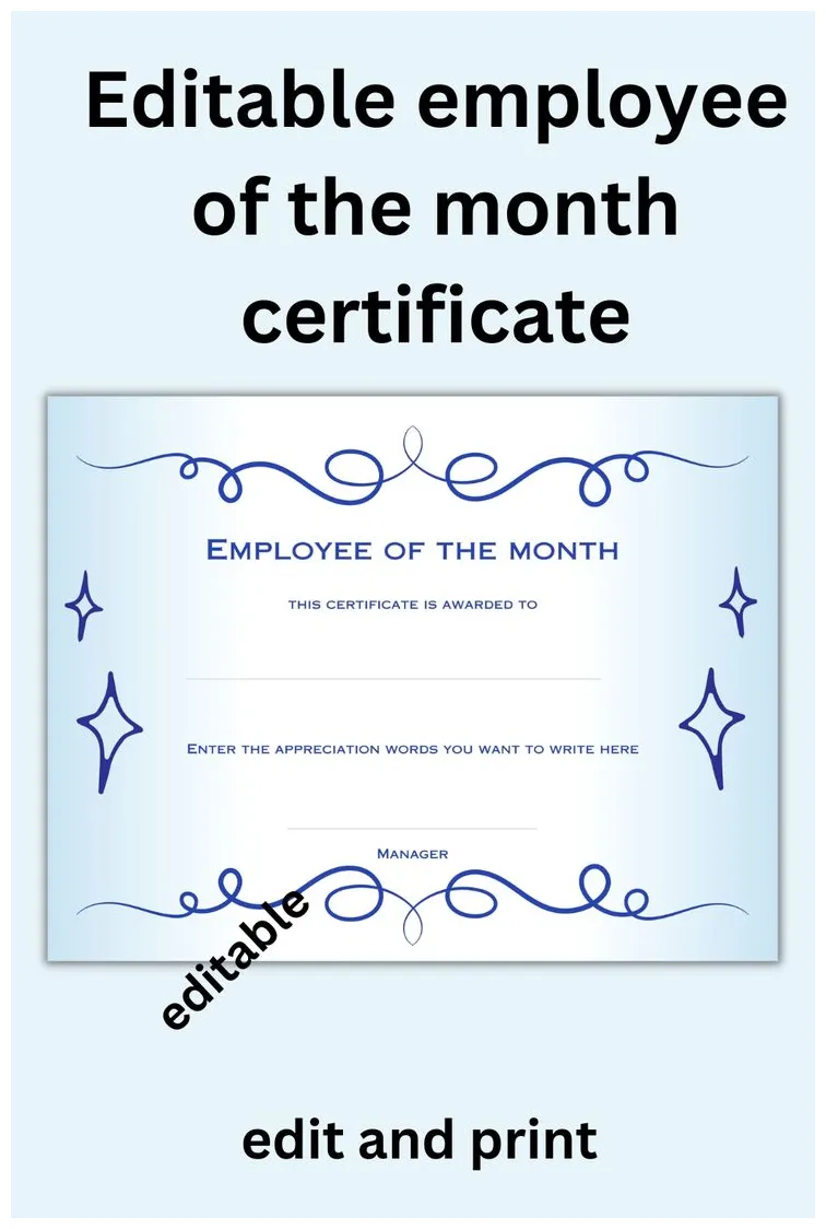 Employee of the Month Template Employee of the Month - Etsy | Etsy