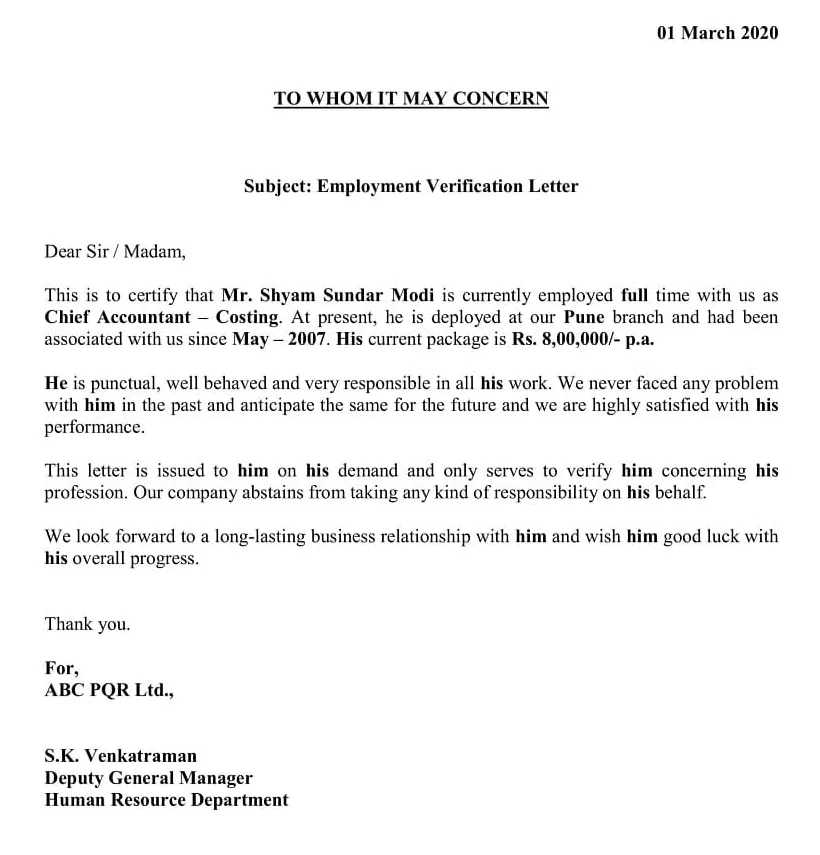 Letter of employment verification template cover letter