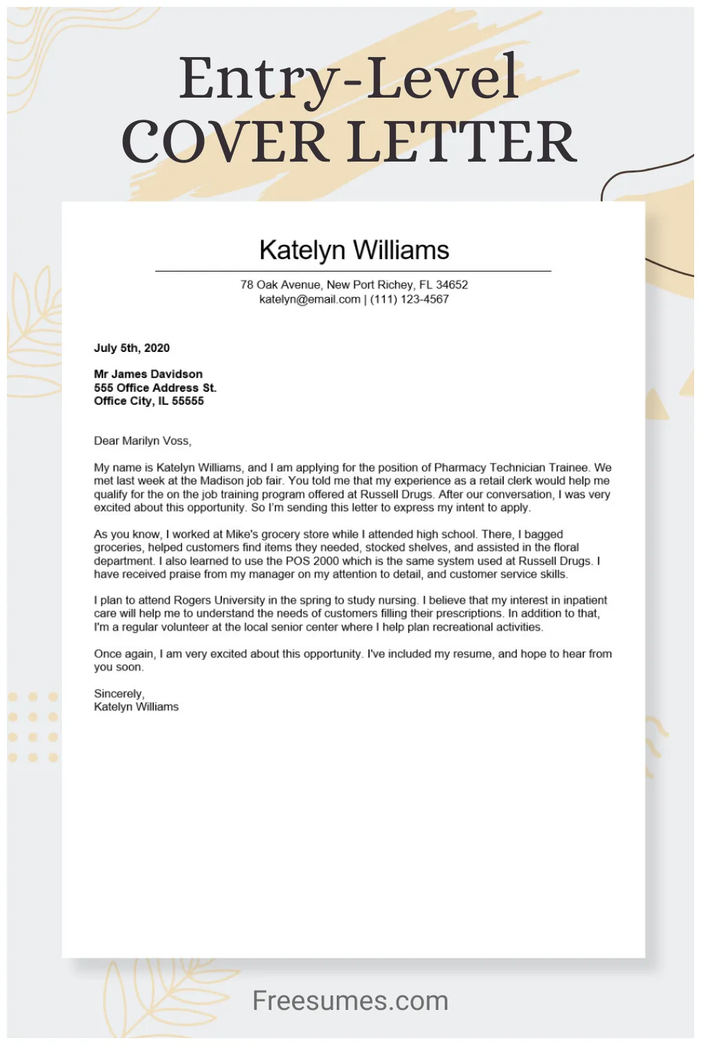 Entry-level cover letter examples easy to customize