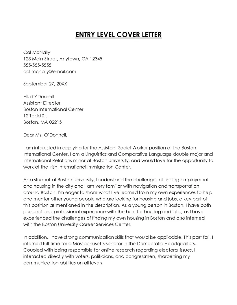 Write an entry-level cover letter examples, format, tips
