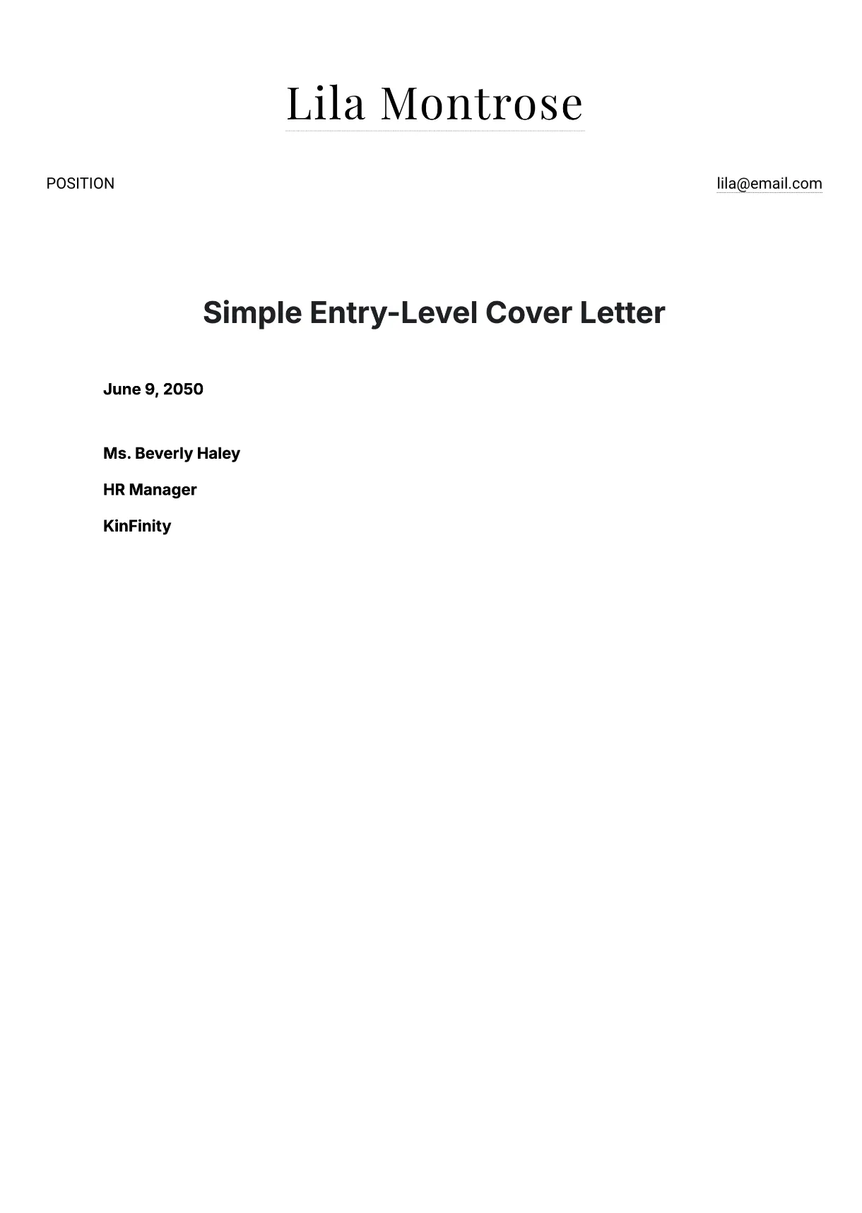 Sample cover letter for resume entry level