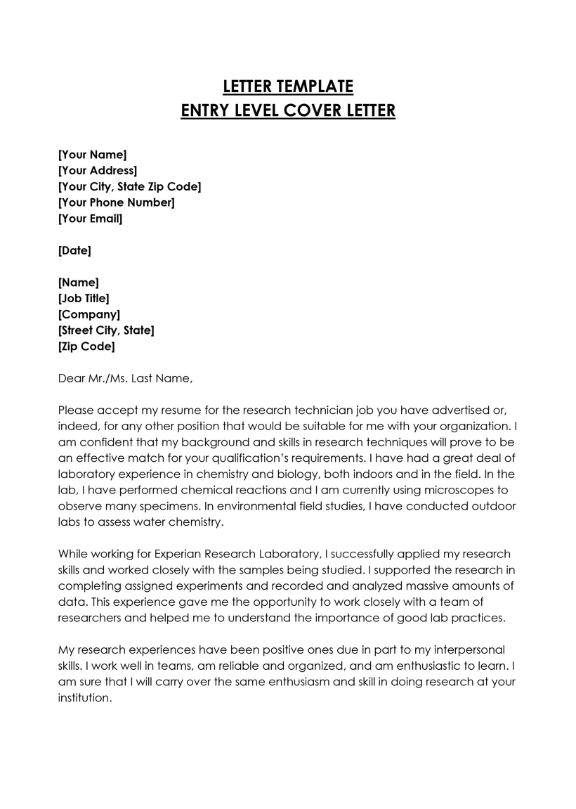 Write an entry-level cover letter examples, format, tips