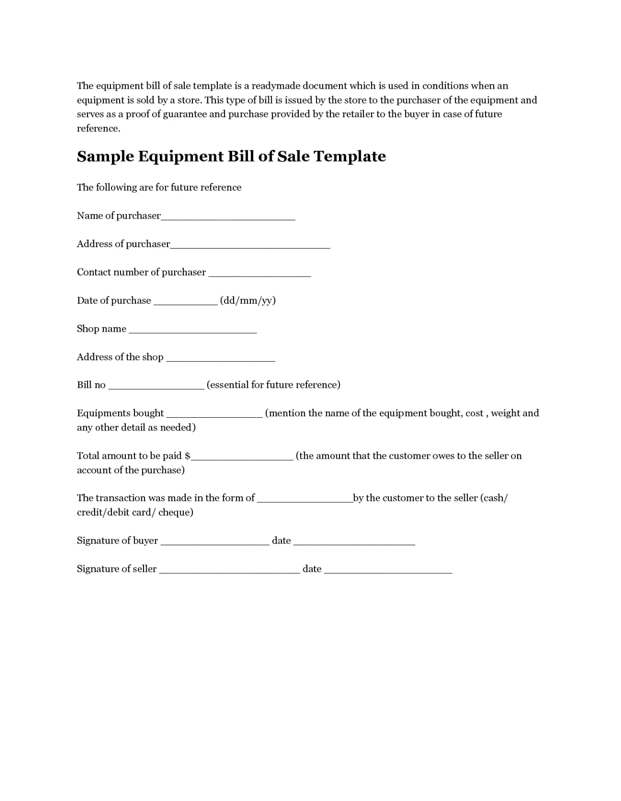 Free printable template form generic