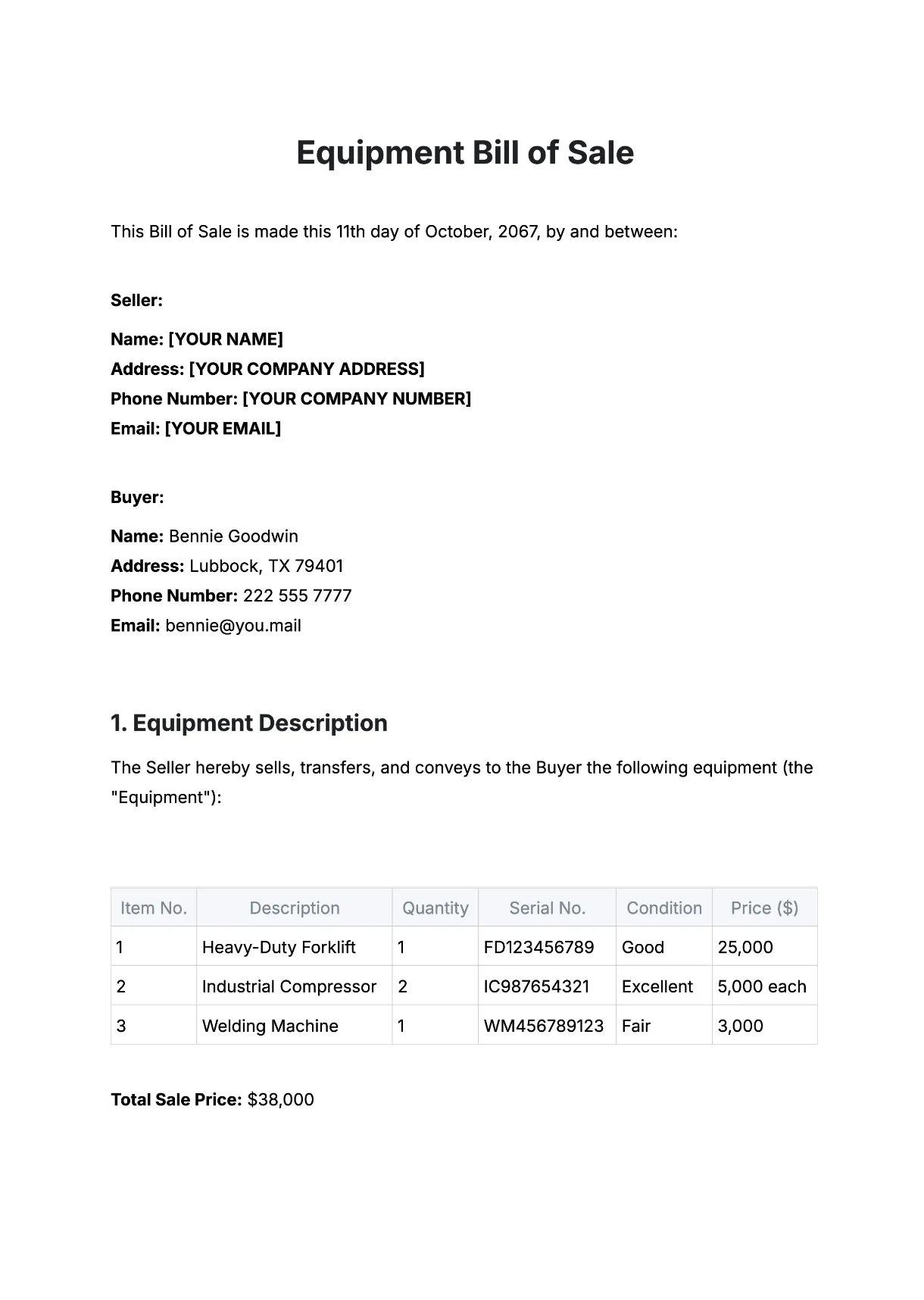 Free general bill of sale form pdf word do it