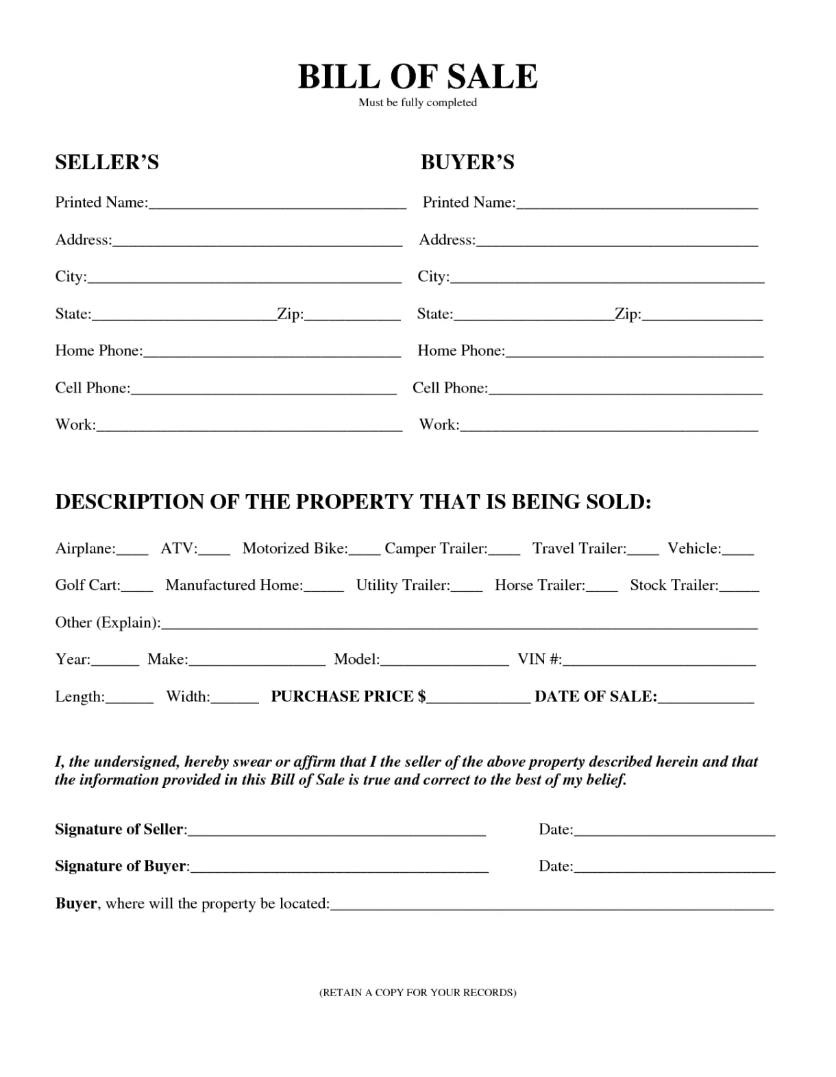 Free printable template form generic