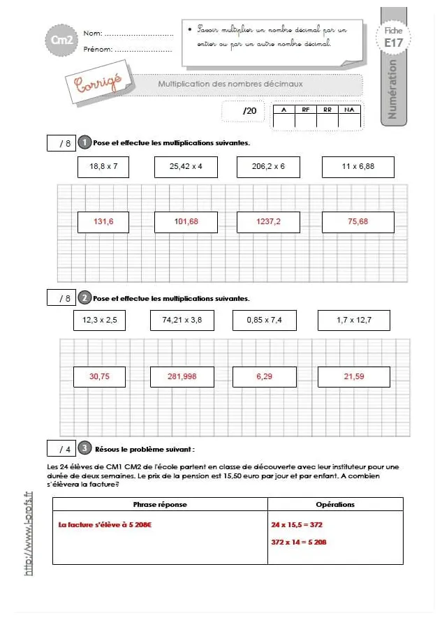 Cm1 exercices l addition et la soustracton decimale artofit