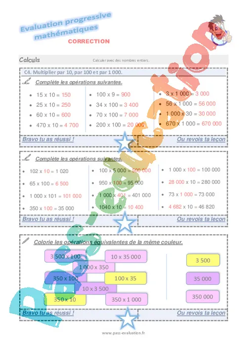 Multiplier par 10, par 100 et par 1 000 au cm1 evaluation progressive