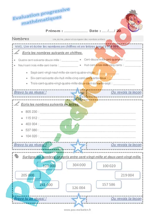 Lire et écrire les nombres en chiffres et en lettres jusqu’à 999 999 au