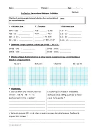 Examen division, partage 5eme primaire bilan et controle corrigé