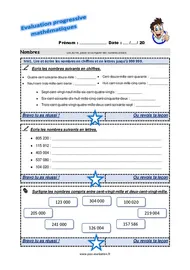 Evaluation progressive par compétences numération cm2, pdf à imprimer