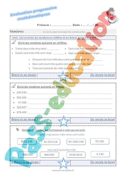 Lire et écrire les nombres en chiffres et en lettres jusqu’à 999 999 au
