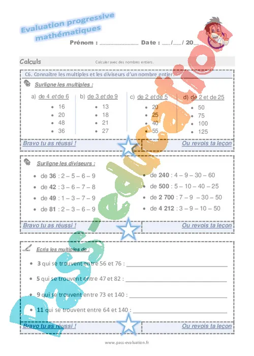 Evaluation progressive par compétences multiples et diviseurs cm2