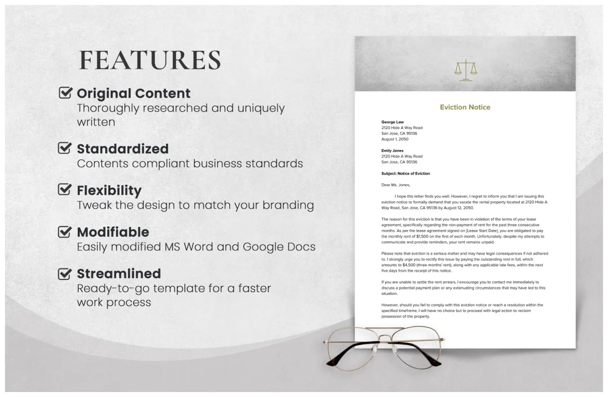 Sample eviction notice template in pages, word, pdf, google docs