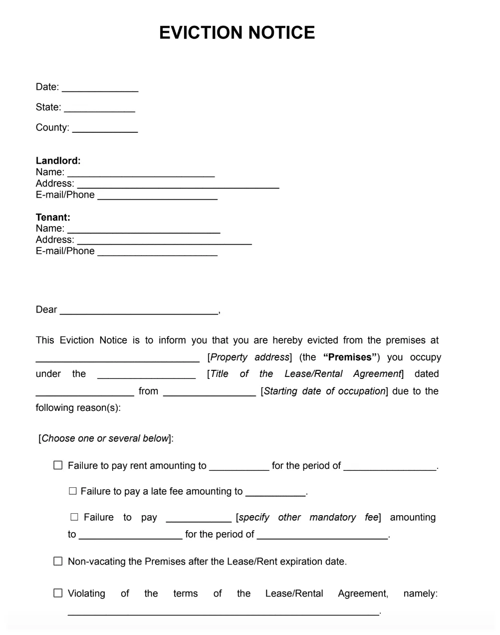 Free eviction notice template pdf, word jurizmo