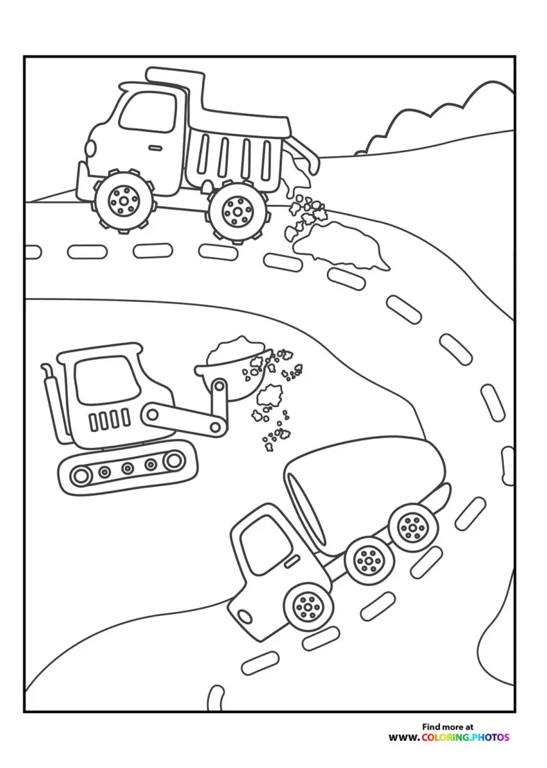 Excavator on construction site - Coloring Pages for kids