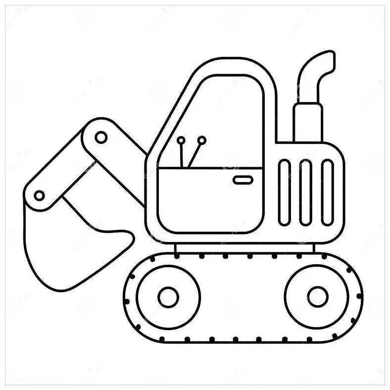 Excavator Coloring Page. Construction Vehicle Coloring Book for