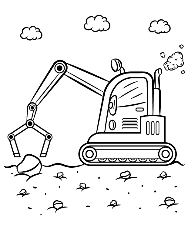 Construction Coloring Page With Excavator - Coloring Nation