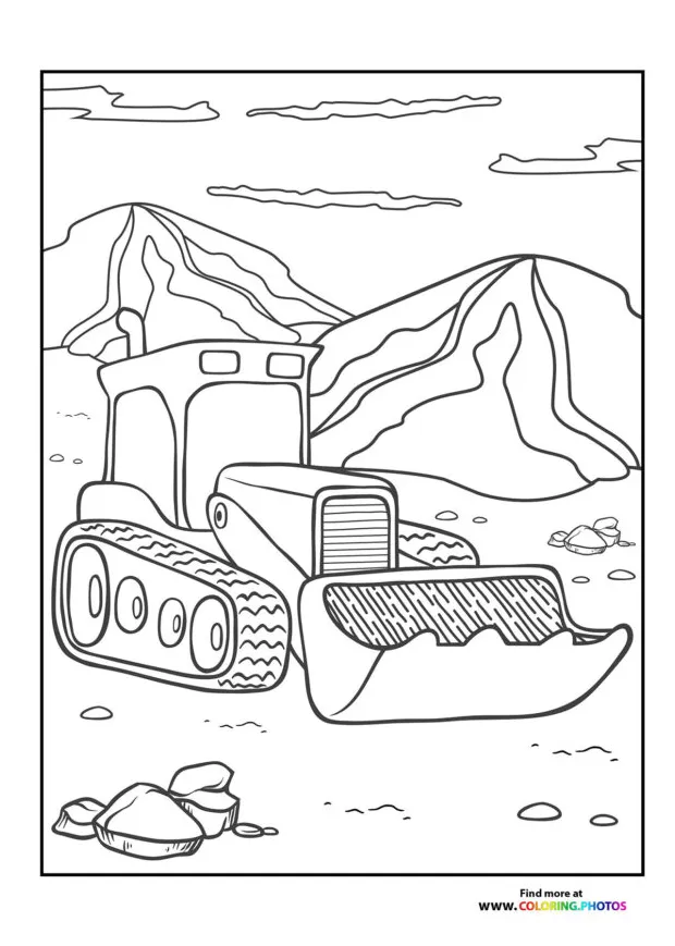 Excavator on construction site coloring pages for kids
