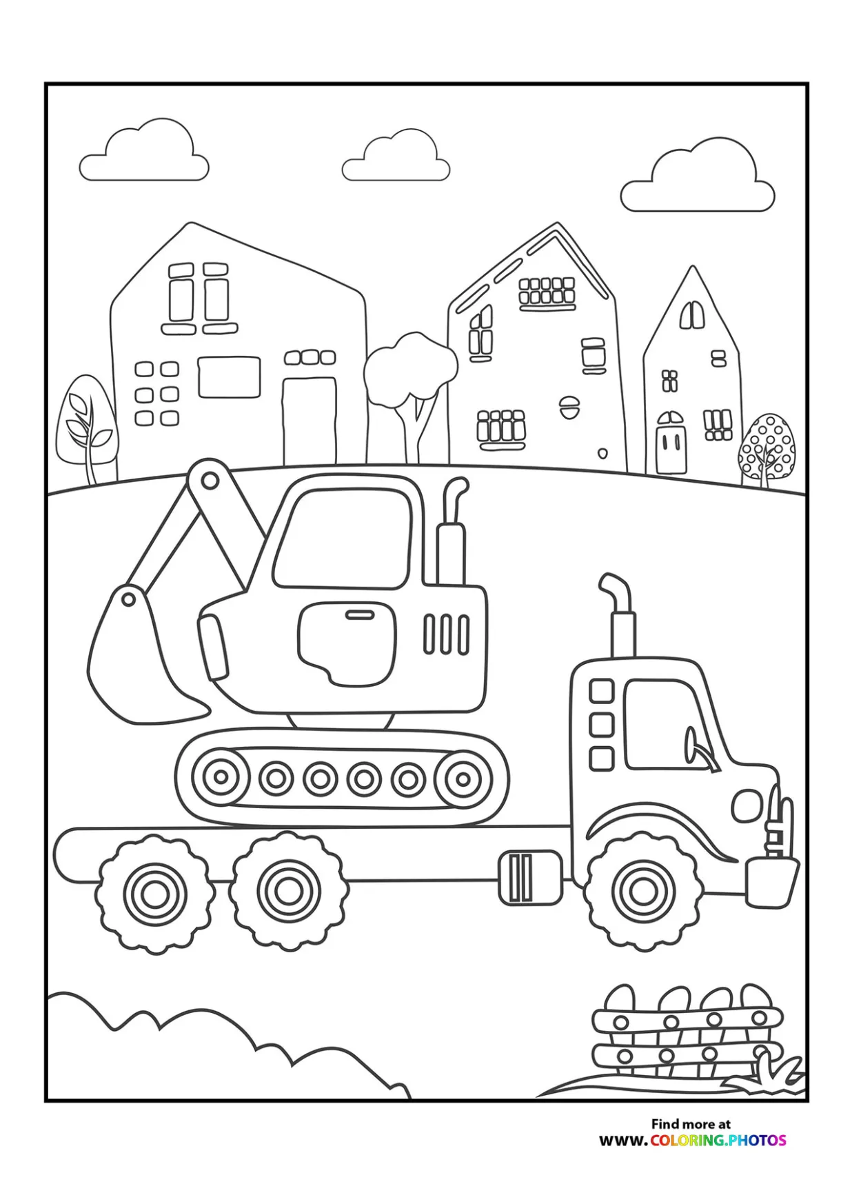 Excavator on construction site - Coloring Pages for kids