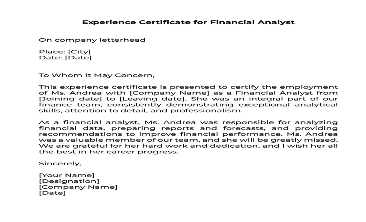 Work experience certificate format in word & pdf samples