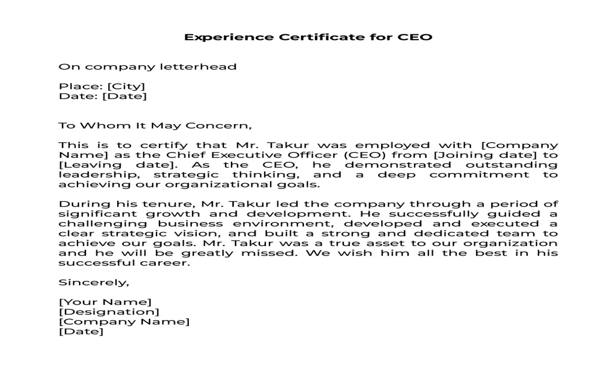 Work experience certificate format in word & pdf samples