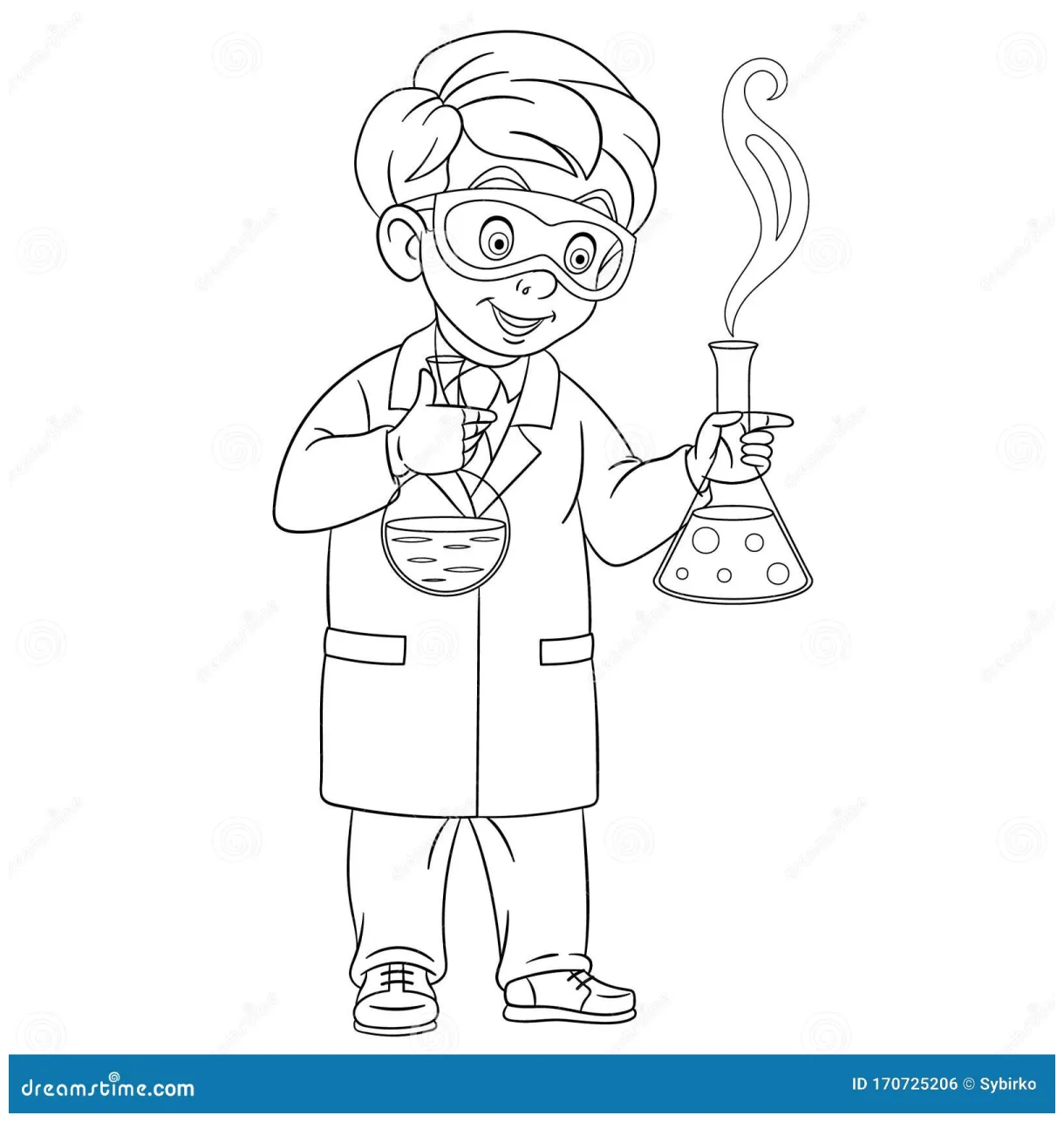 Coloring page with chemist making chemical experiment stock vector