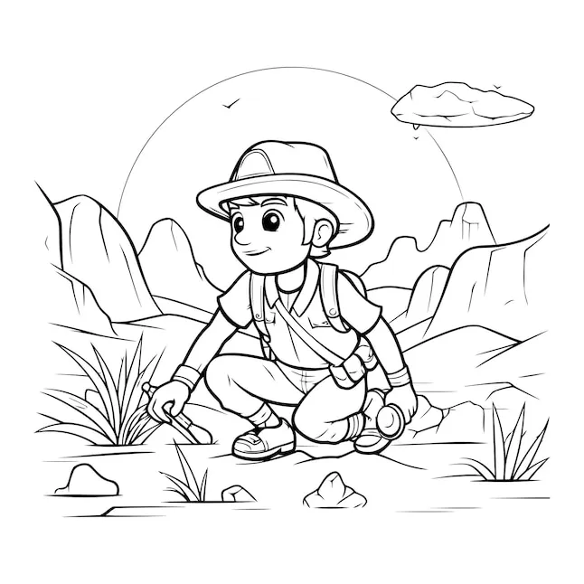 Premium vector coloring page outline of cartoon explorer or explorer
