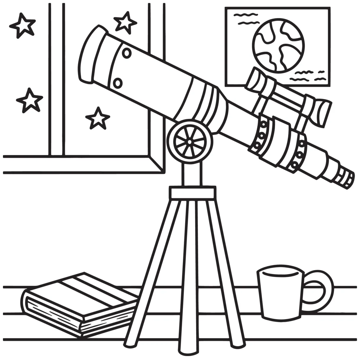 Telescope coloring page for kids 10993711 vector art at vecteezy
