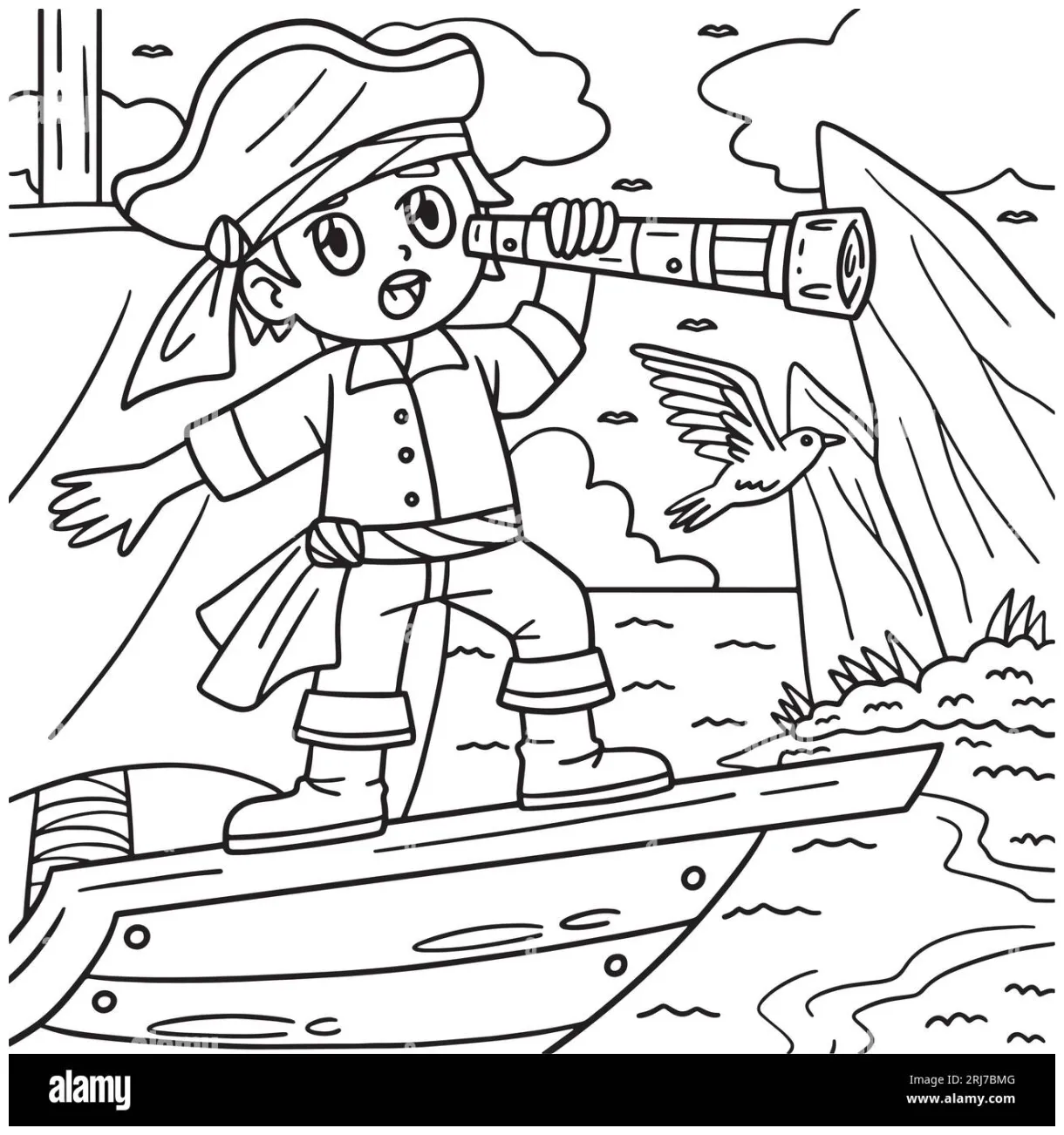 Pirate looking through telescope coloring page stock vector & art