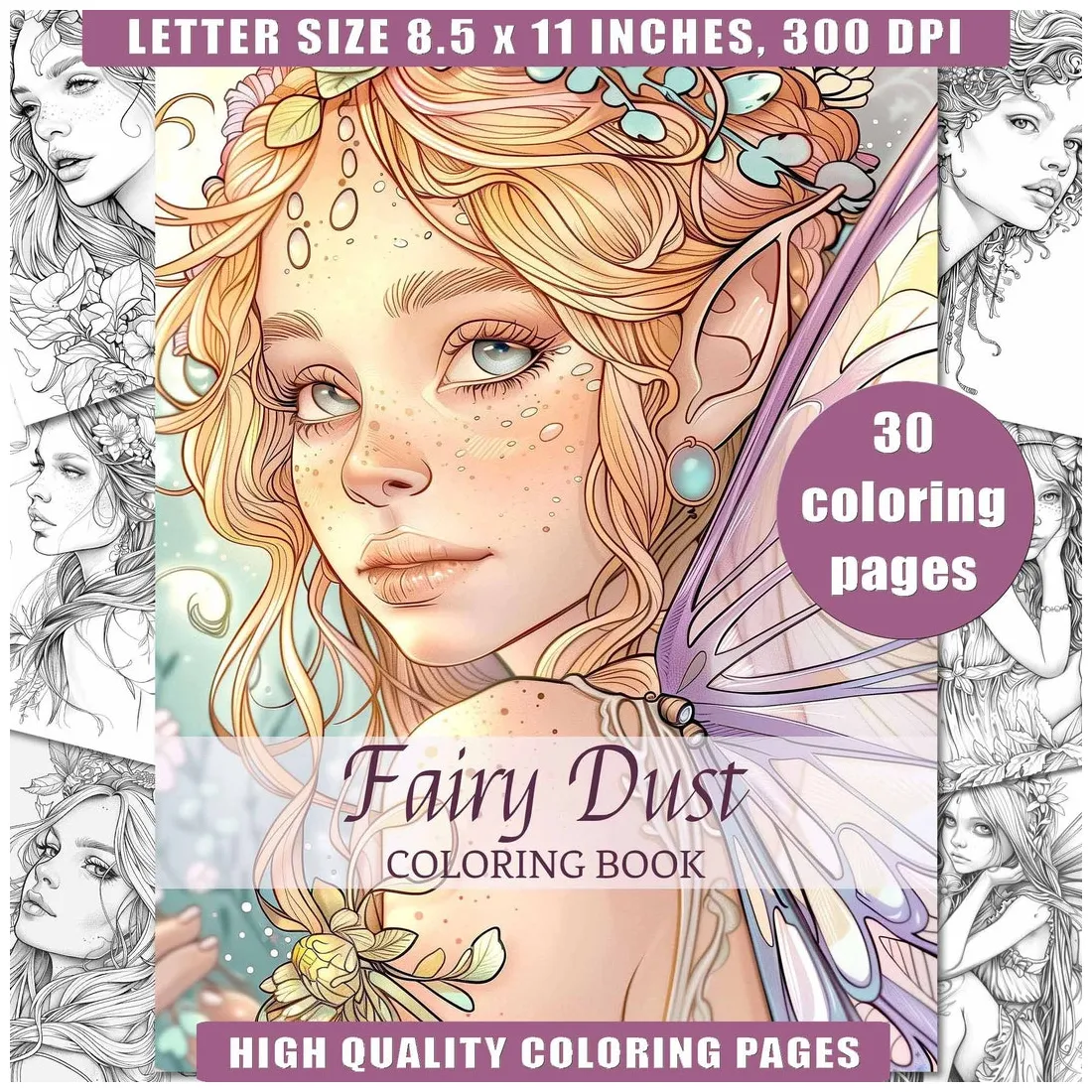 30 Fairy Dust Coloring Page Grayscale Coloring Book Printable PDF