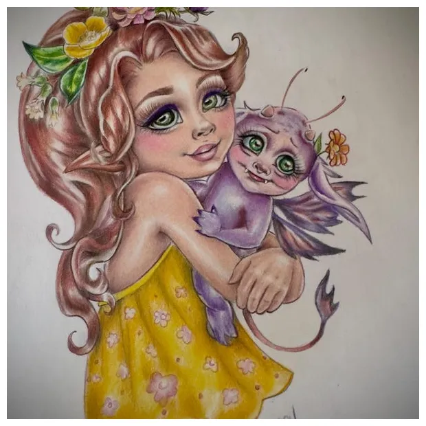 Fairy Dust Coloring Page Grayscale Cute Fae Girl Bubbles Illustration