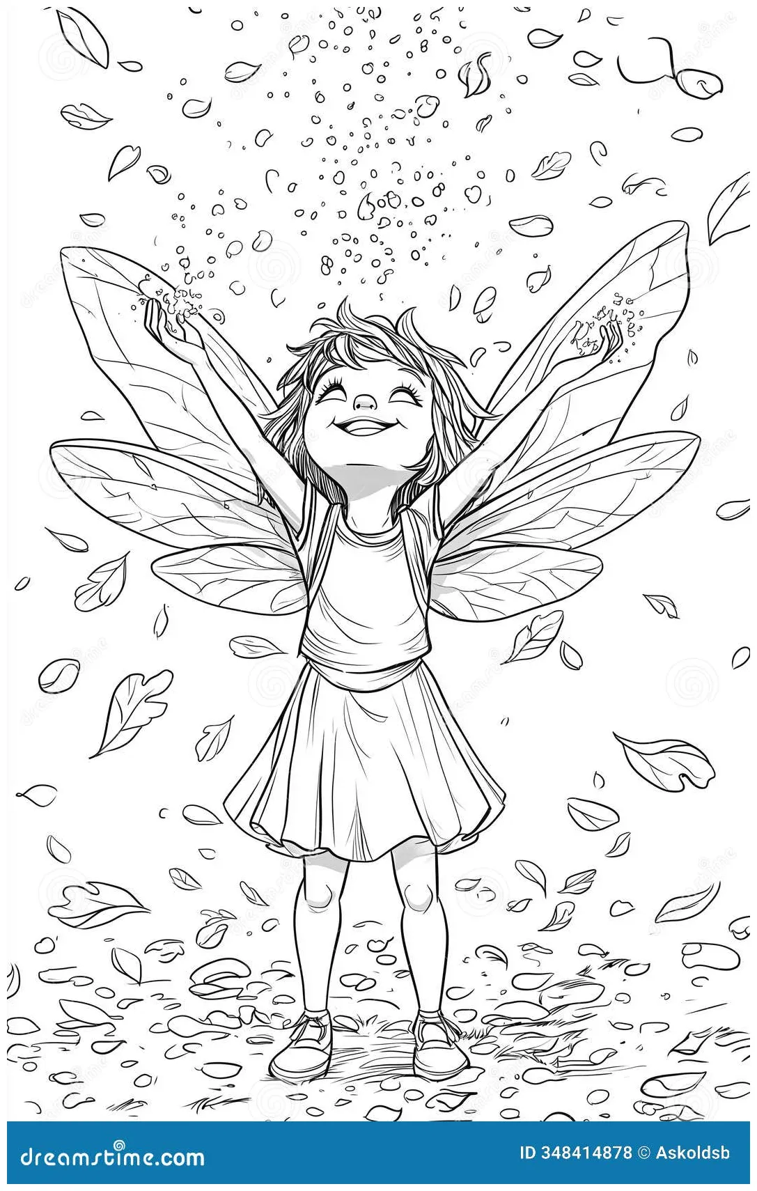 Fairy with Magic Dust Coloring Page for Kids Stock Illustration