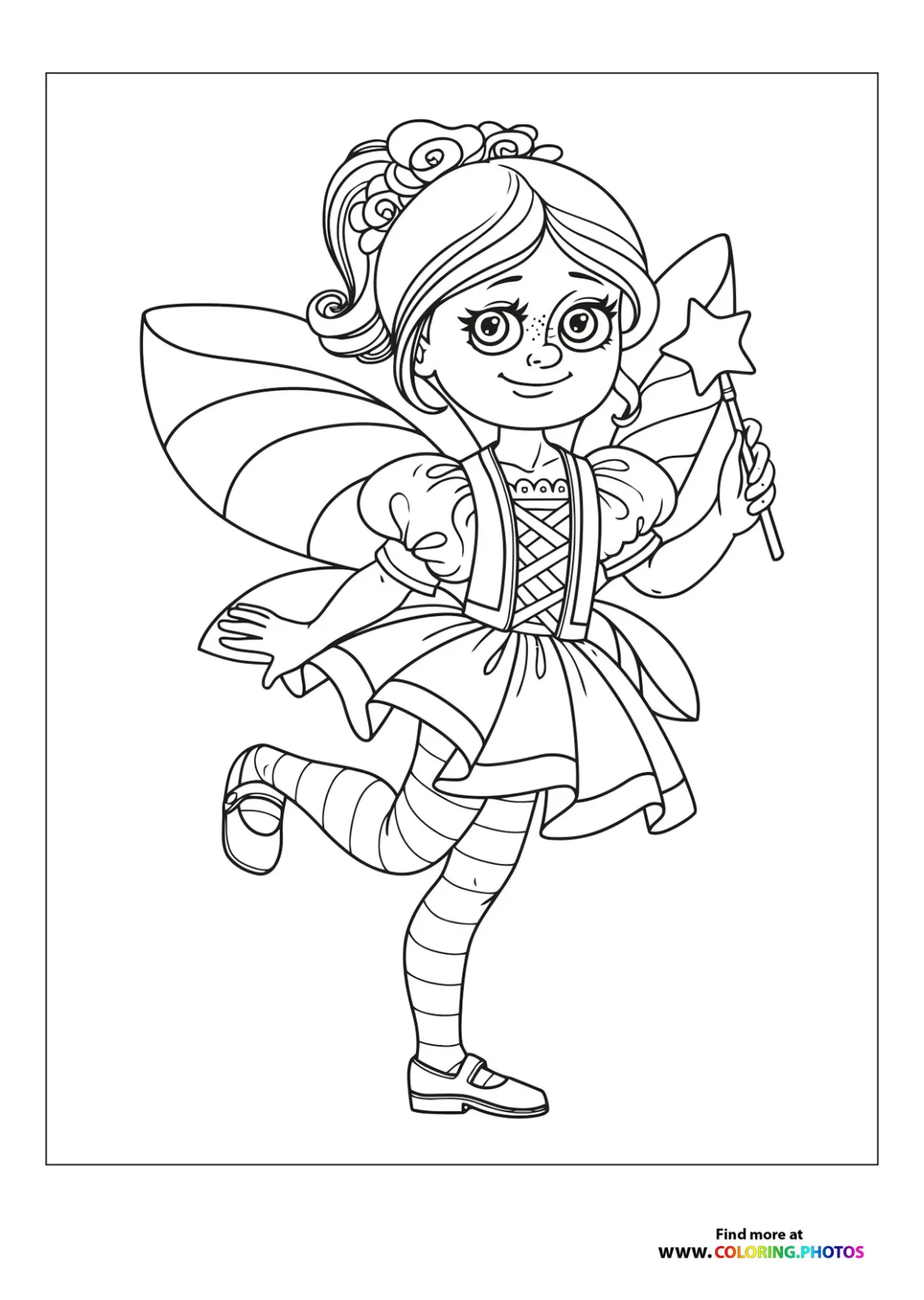 Cute fairy with a wand coloring pages for kids