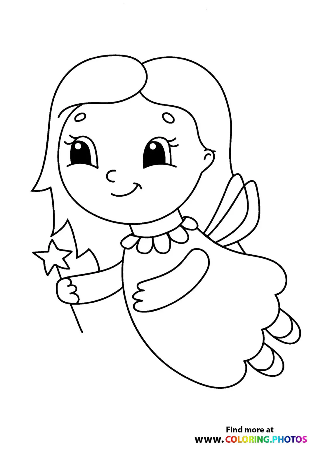 Fairy with start magic wand flying coloring pages for kids