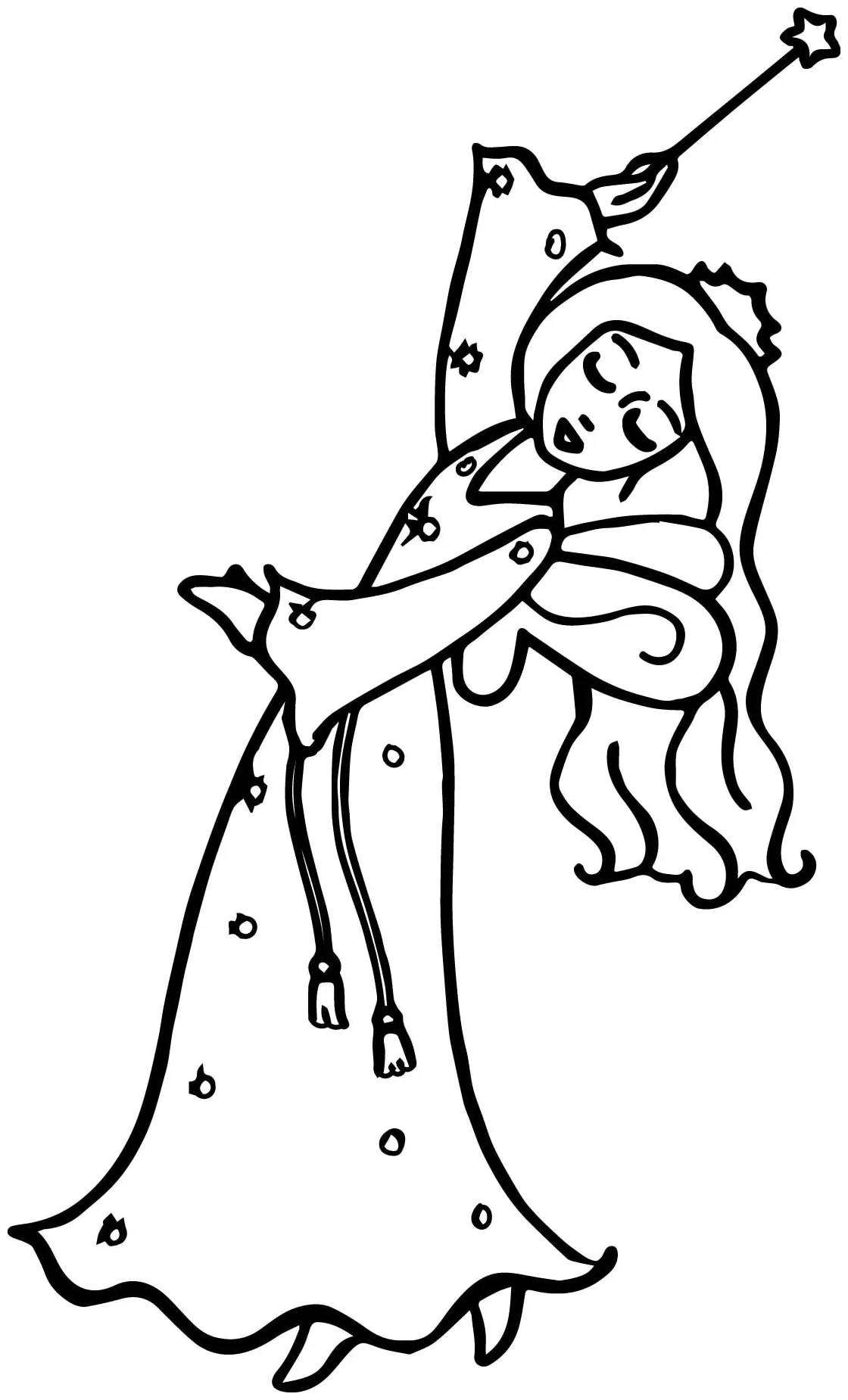 Cartoon flying fairy princess magic wand coloring page wecoloringpage