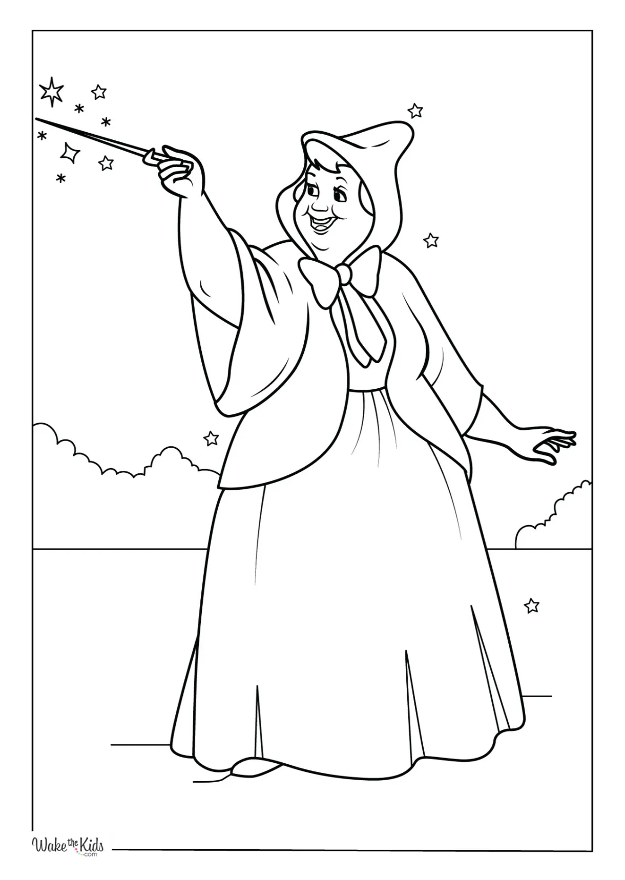 Magical fairy with a magic wand coloring printable coloring page