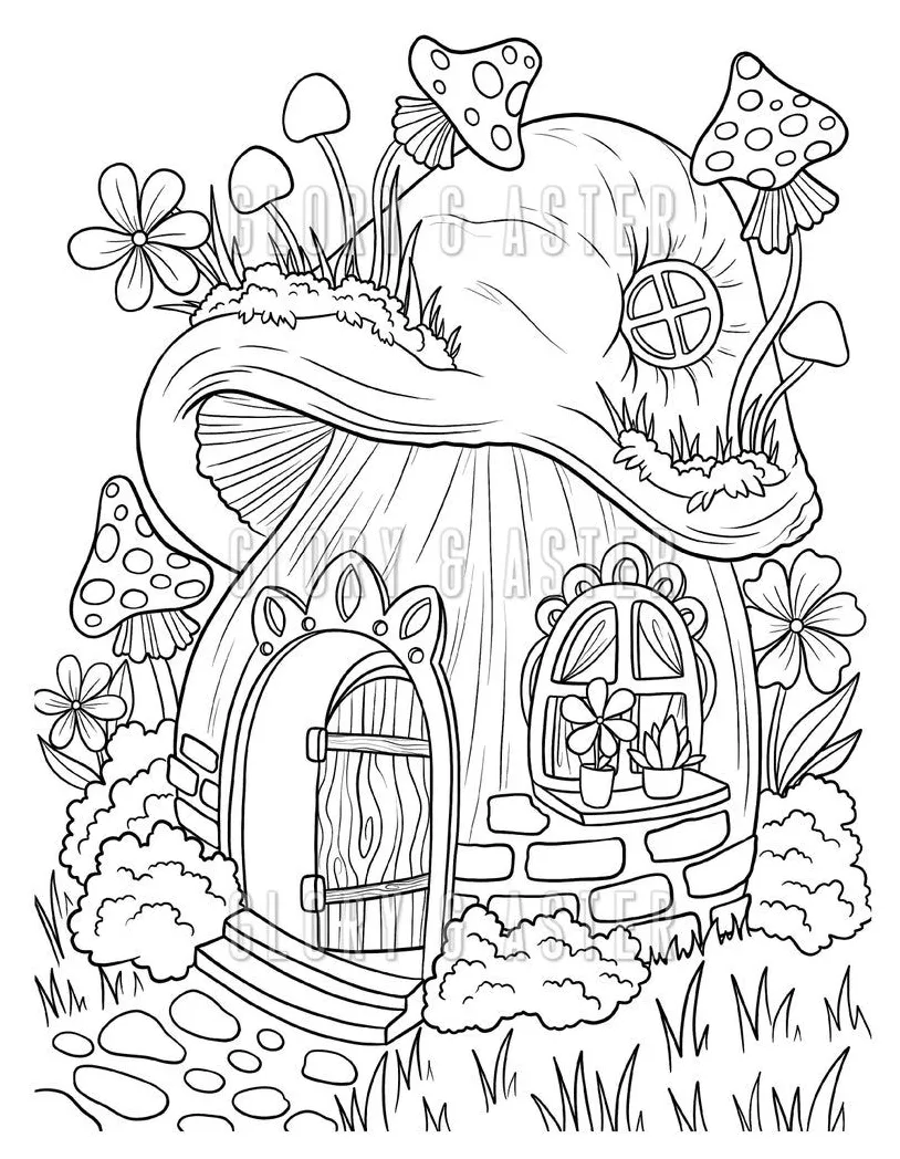 Mushroom Fairy House Coloring Page Coloring Sheets Magic | Etsy | Fairy