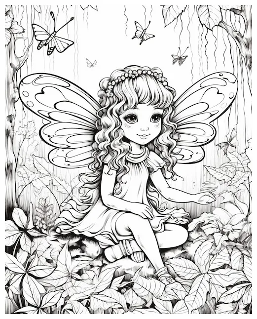 Premium Photo | A coloring page with a fairy sitting on a mushroom in