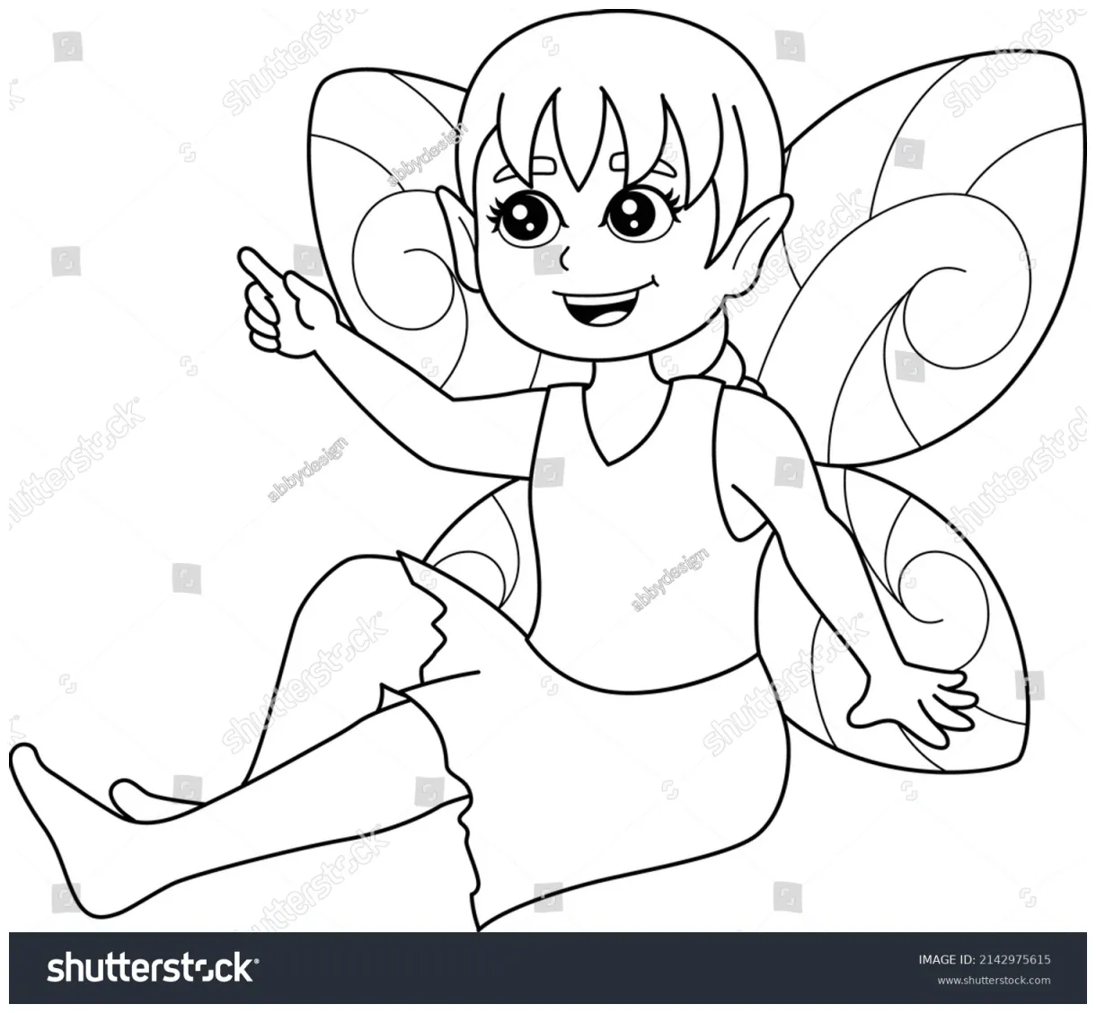 Fairy Sitting On Mushroom Coloring Page Stock Vector (Royalty Free