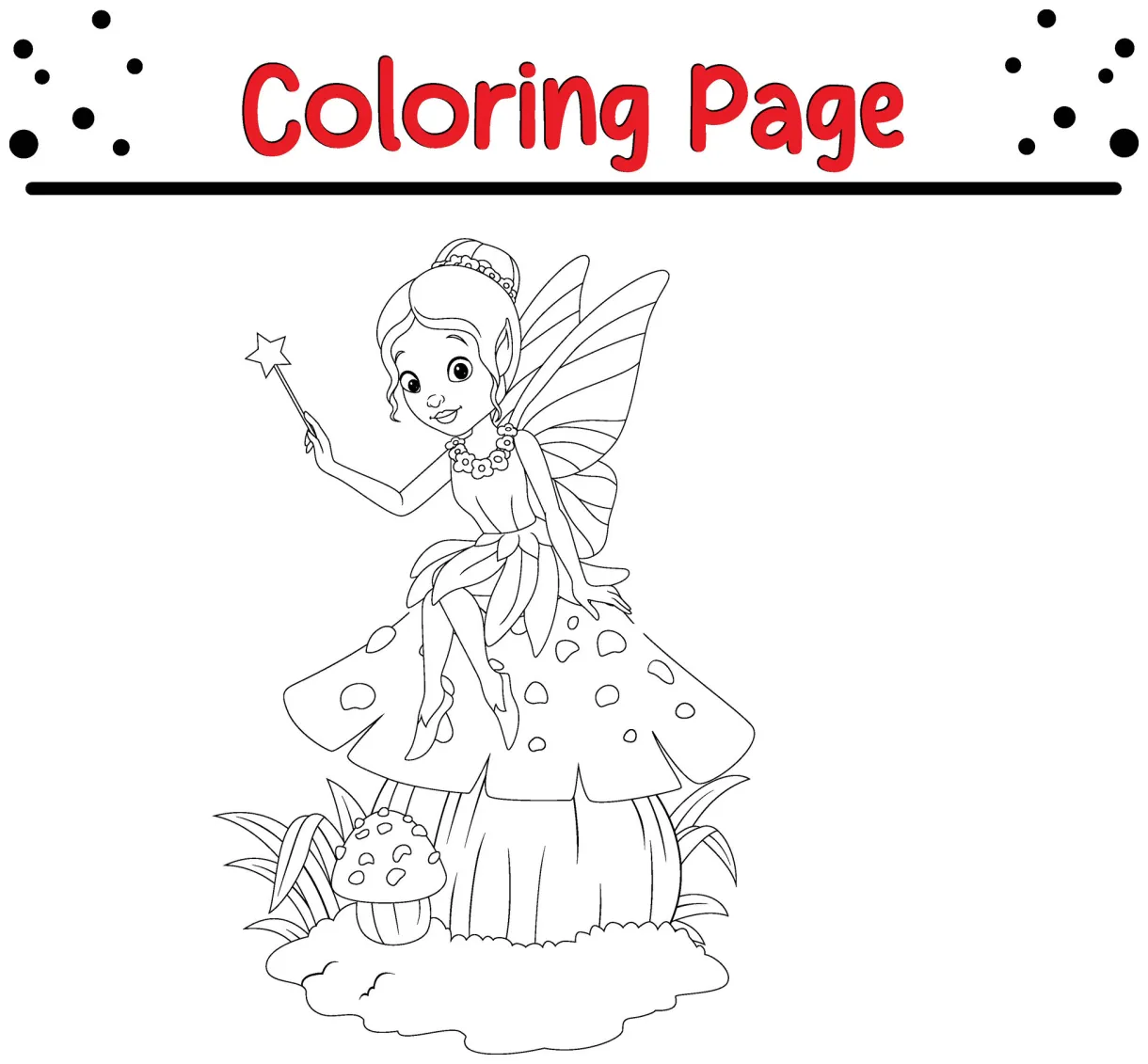 Cute fairy sitting-mushroom coloring page 35771781 Vector Art at Vecteezy