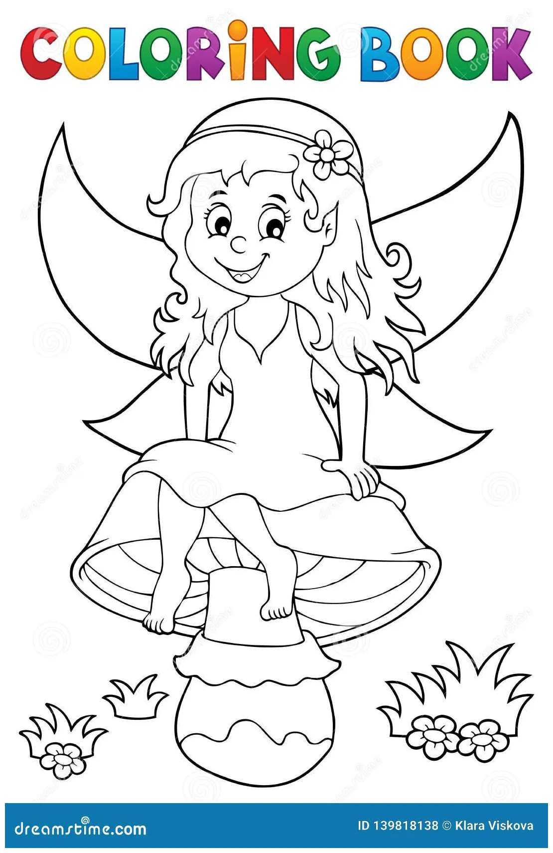 Coloring Book Fairy Sitting on Mushroom Stock Vector - Illustration of