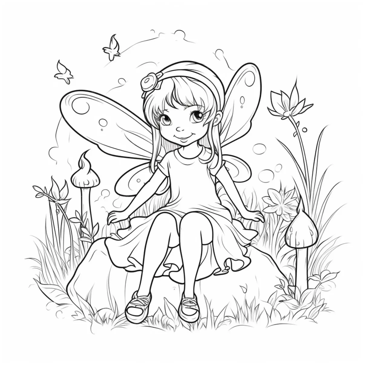 Premium Photo | A coloring page of a fairy sitting on a mushroom