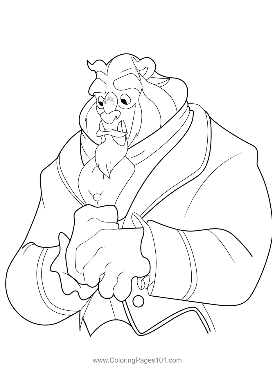 Thinking Beast Coloring Page for Kids - Free Beauty and the Beast