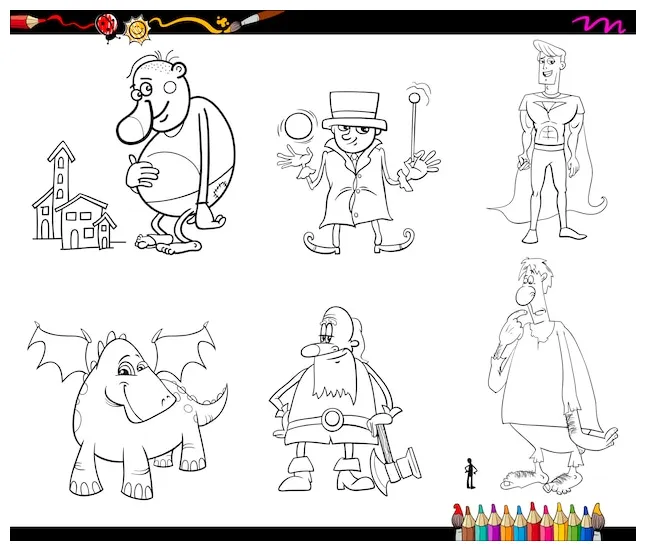 Premium vector fantasy characters coloring page