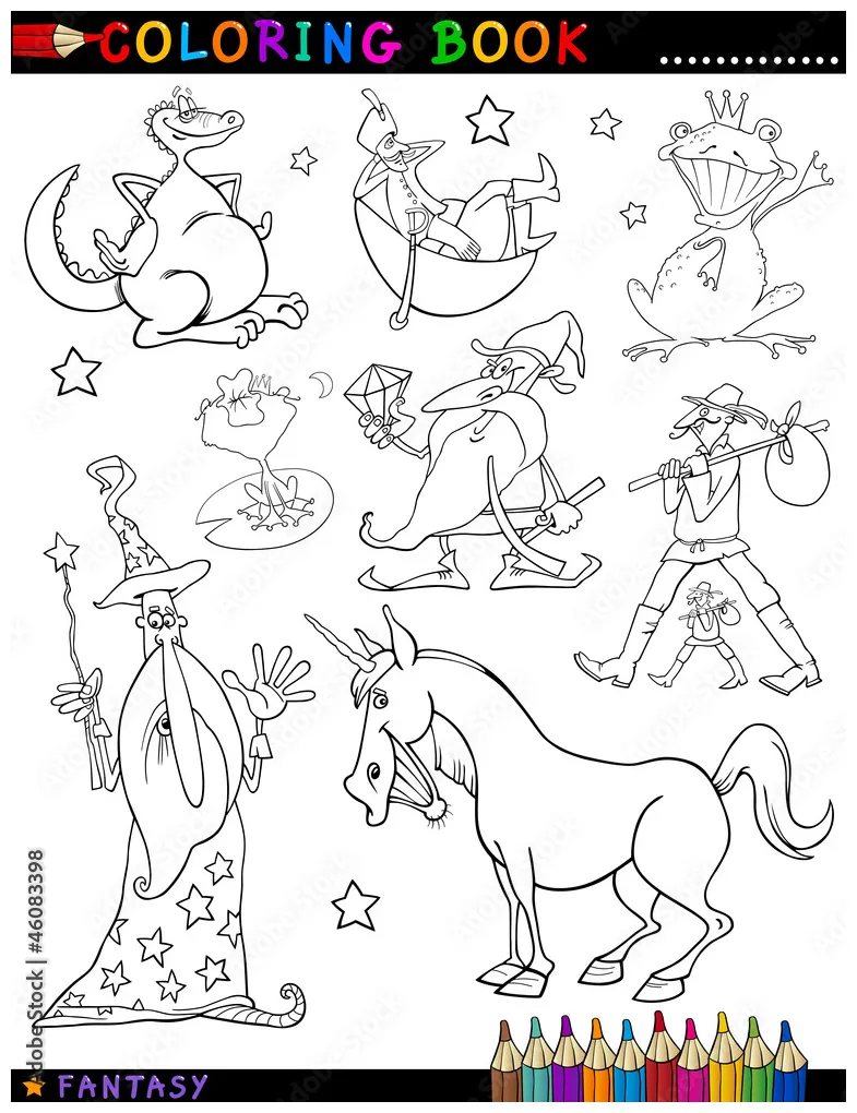 Fantasy characters for coloring stock vector adobe stock