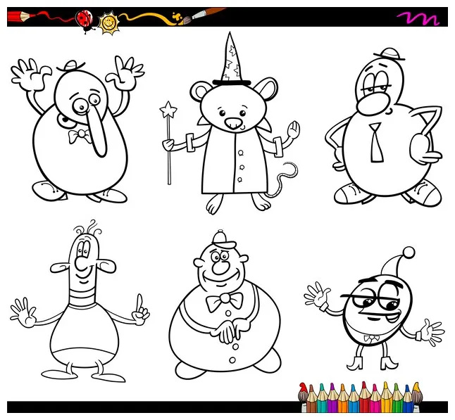 Premium vector fantasy characters coloring page
