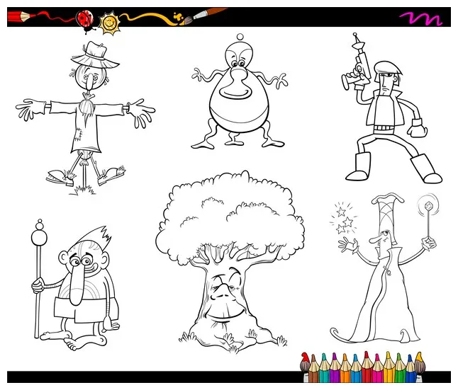Premium vector fantasy characters coloring page