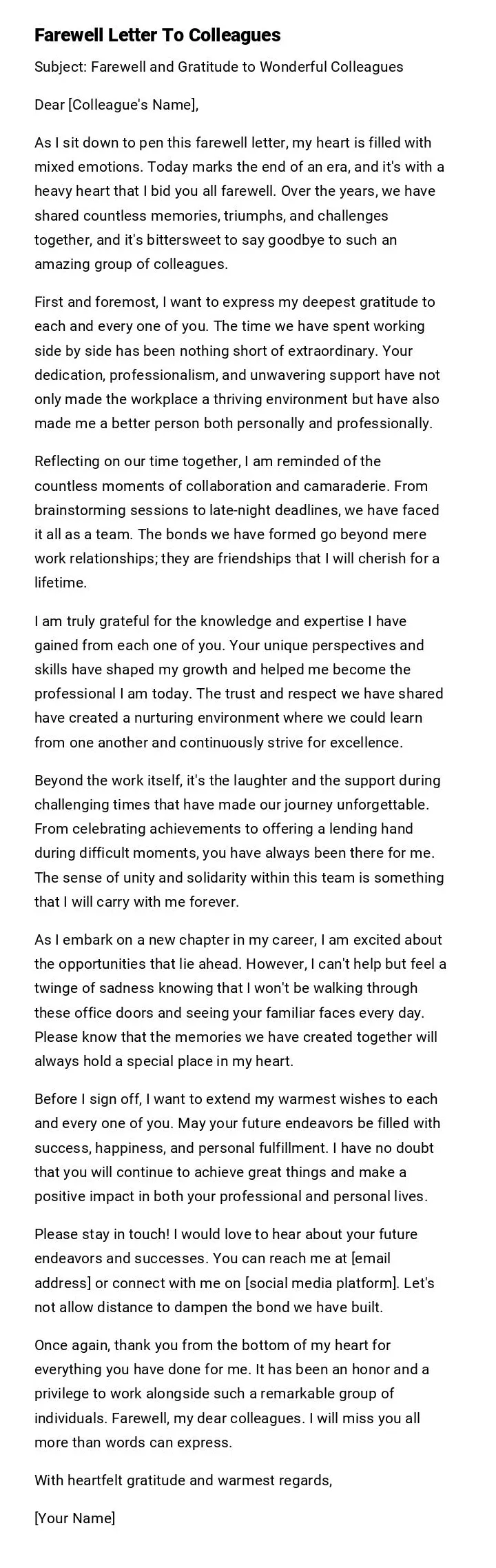 Farewell Letter To Colleagues