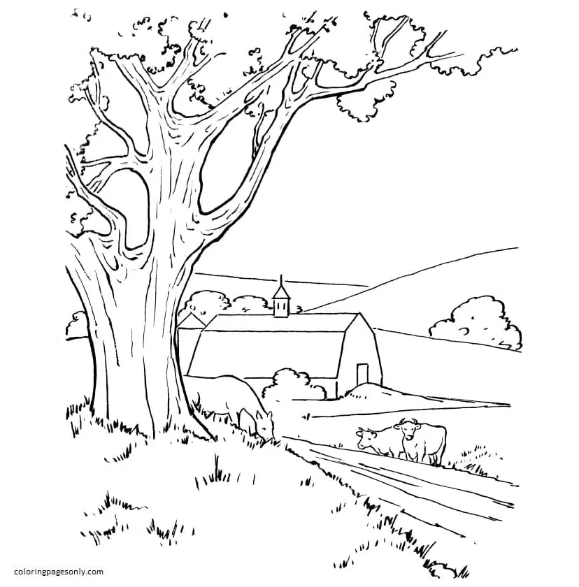 Farm Barn Scene Coloring Page - Free Printable Coloring Pages